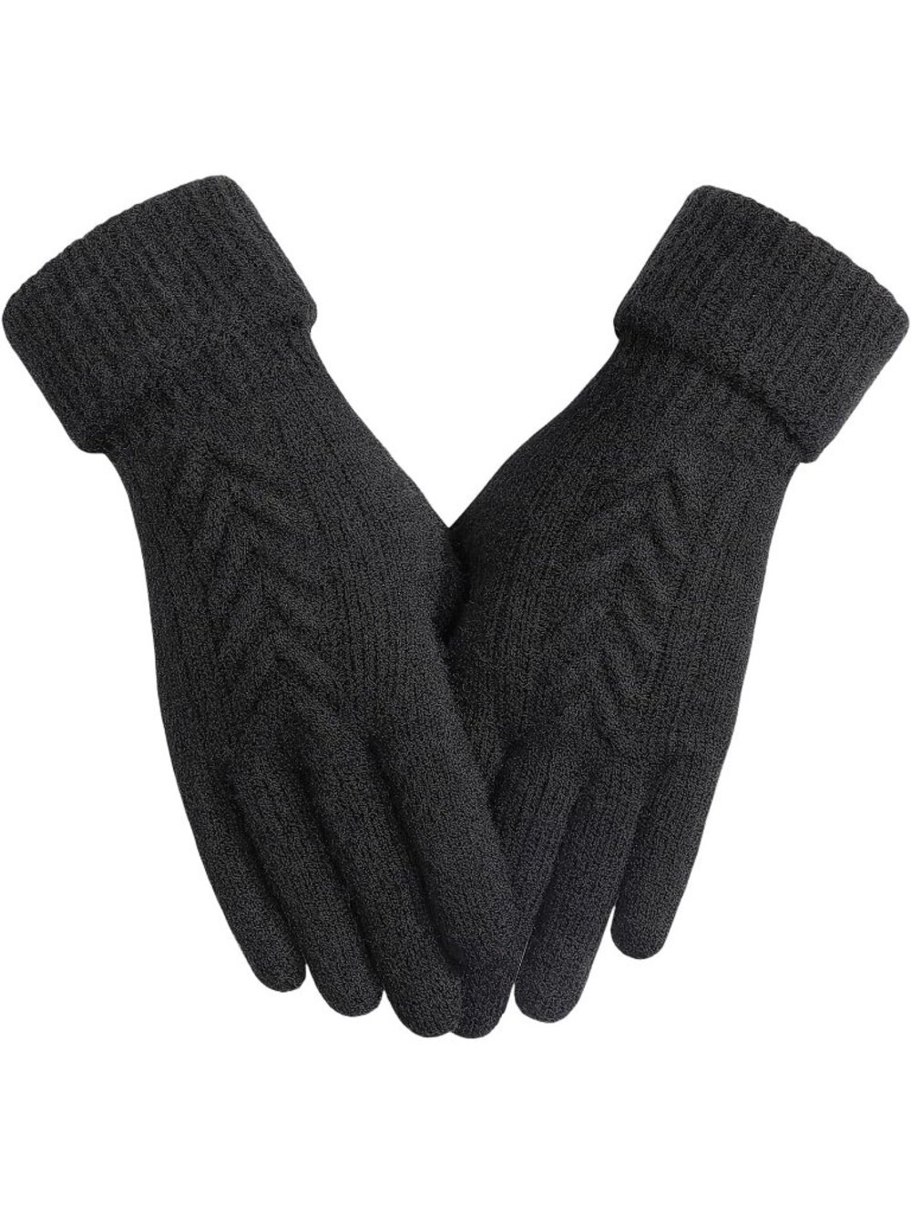 Women's Black Wool Knit Touchscreen Cold Weather Winter Longer Wrist Cuff Gloves
